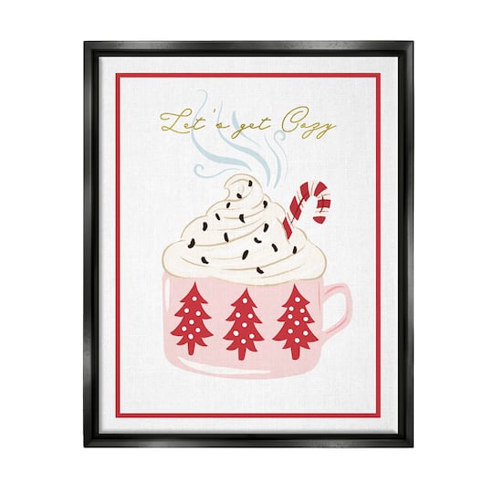 Stupell Industries Let's Get Cozy Pink Cocoa Framed Floater Canvas Wall Art